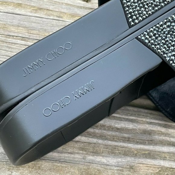 Jimmy Choo Slide Sandal Logo Crystal-Studded Rubber upper Flat Platform Italy 39 - Picture 10 of 12